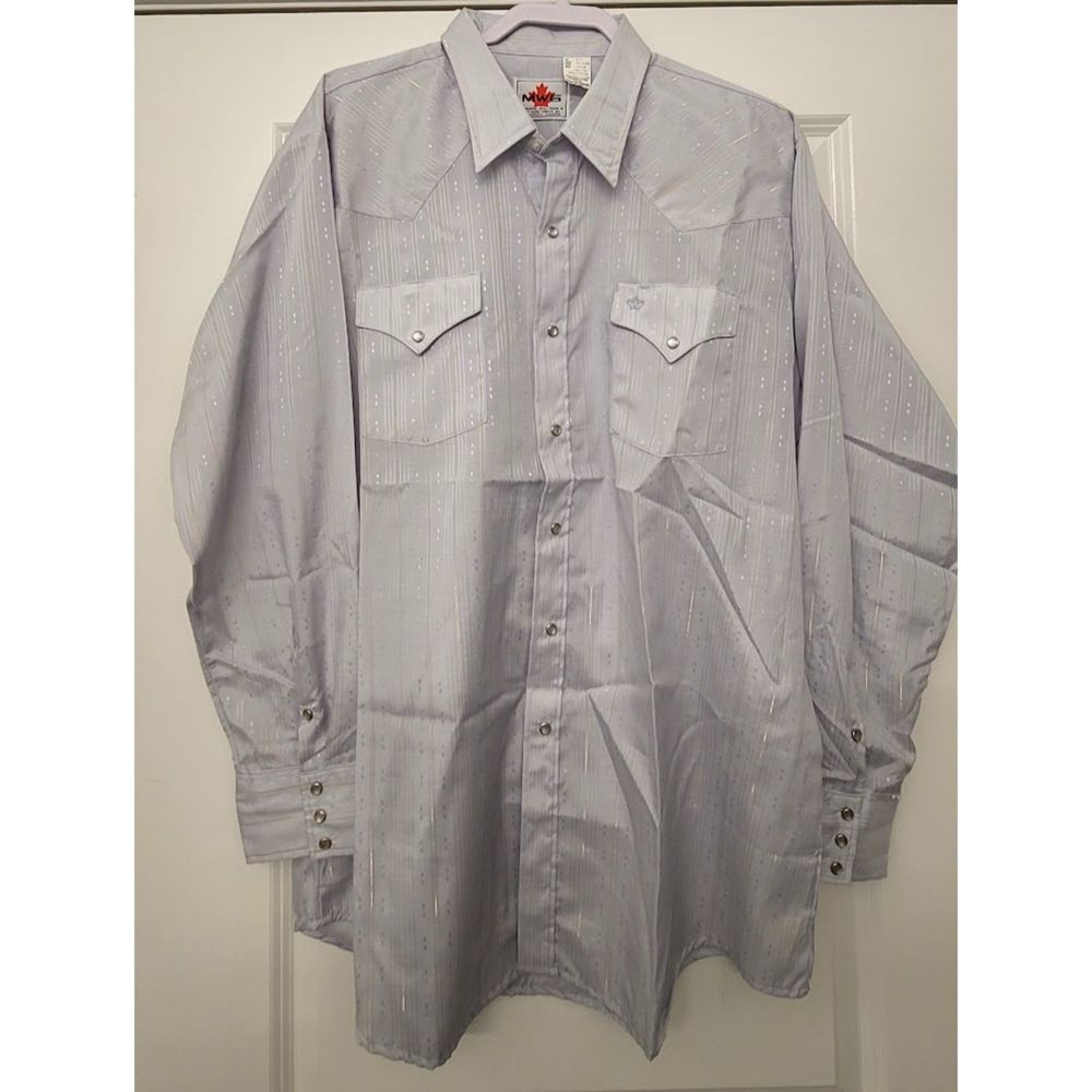 Vintage Made in Canada Pearl Snap Long Sleeve XL MWG Blue and White Button Down